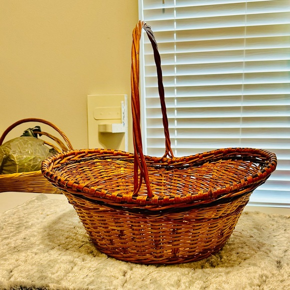 Antique 1950s Bamboo Wicker XL Easter Bonnet Basket 16 X 18”
